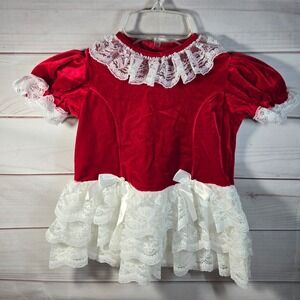 Rosanna Vintage Red Velvet Dress White Lace Trim Ruffle - Toddler 3T Holiday‎